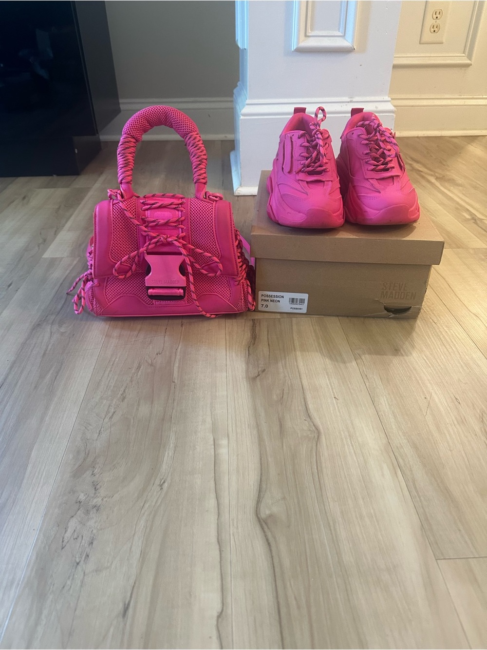 Steve Madden Hot Pink Braided Handle Crossbody Bag